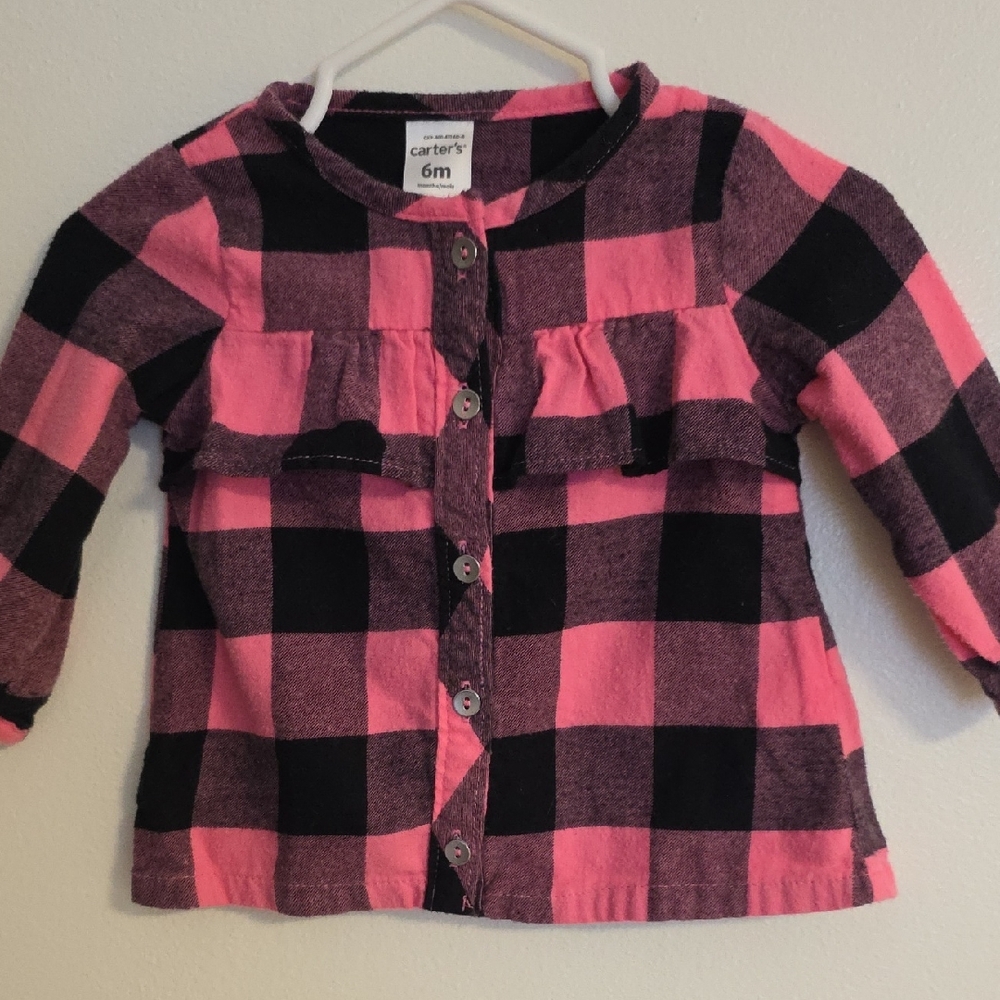 Carter's Pink and Black Checkered Button-Down Shirt